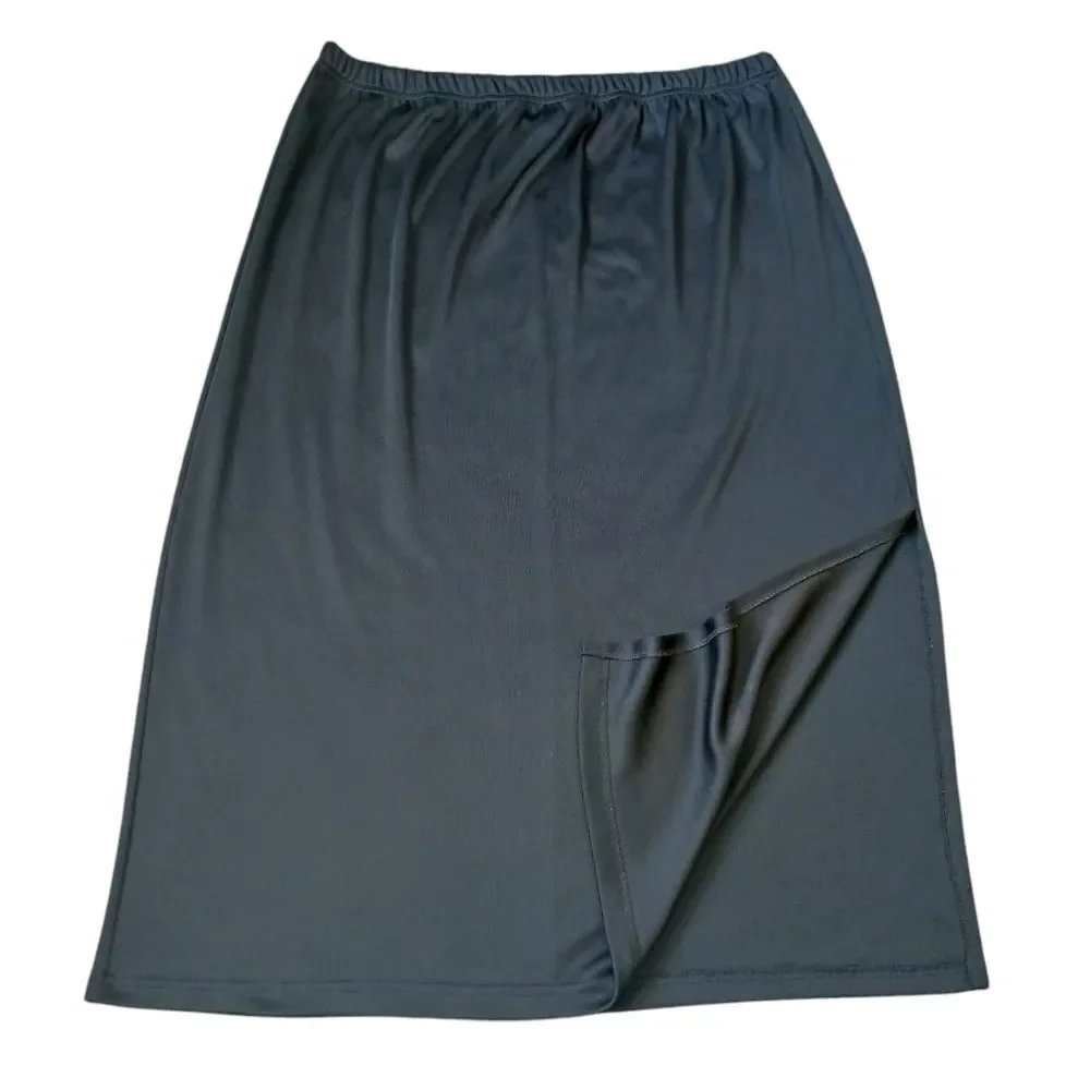 VINTAGE 80's Maxi Knit Skirt Side Slit Stretch Elastic Waist Basic Black Size 1X